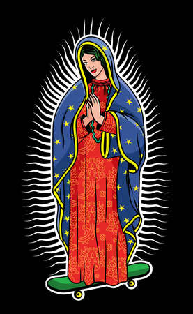 Virgin of Guadalupe 111 Virgin of Guadalupe on a skateboard. The Virgin Mary Vector Poster Illustration.のイラスト素材
