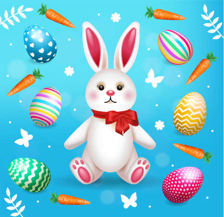Happy Easter Illustration With Colorful Painted Eggs and Rabbit. Vector illustration for banner or decor.のイラスト素材