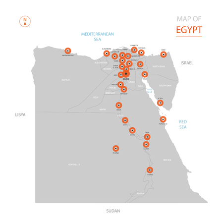 Stylized vector Egypt map showing big cities, capital Cairo, administrative divisions.のイラスト素材