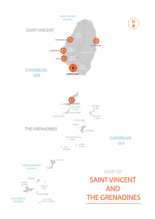 Stylized vector Saint Vincent and the Grenadines map showing big cities, capital Kingstown, administrative divisions.のイラスト素材