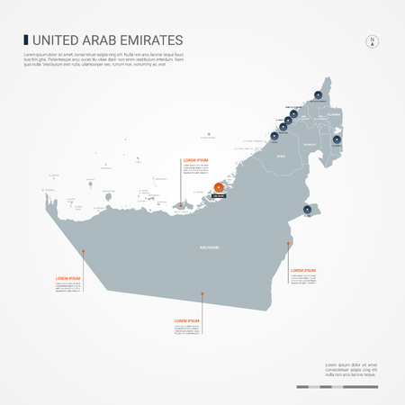 United Arab Emirates  map with borders, cities, capital and administrative divisions. Infographic vector map. Editable layers clearly labeled.のイラスト素材