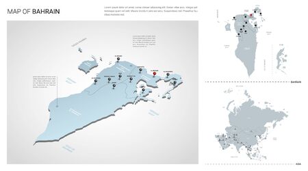Vector set of Bahrain country.  Isometric 3d map, Bahrain map, Asia map - with region, state names and city names. のイラスト素材