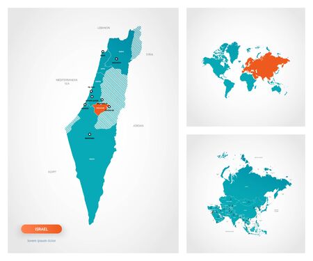 Editable template of map of Israel with marks. Israel  on world map and on Asia map.のイラスト素材