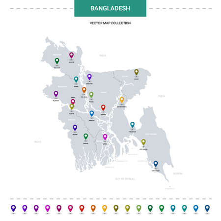 Bangladesh map with location pointer marks. Infographic vector template, isolated on white background.のイラスト素材