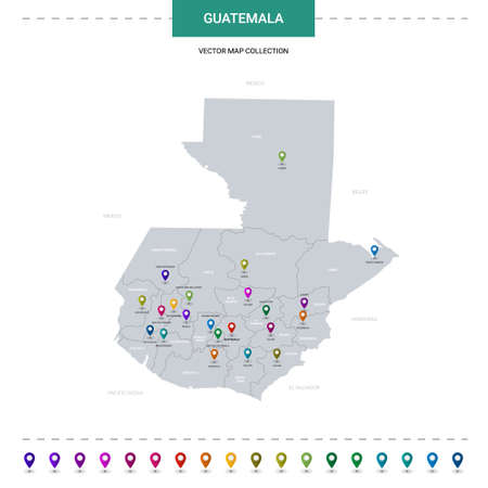 Guatemala map with location pointer marks. Infographic vector template, isolated on white background.のイラスト素材