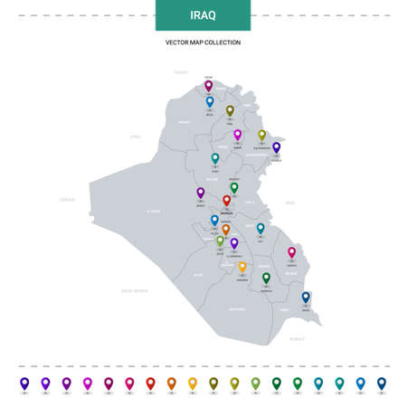 Iraq map with location pointer marks. Infographic vector template, isolated on white background.のイラスト素材
