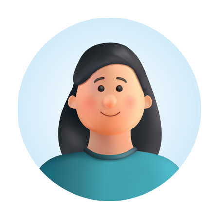 Happy young woman watching into rounded frame, isolated on white. 3d vector illustration. Render style.のイラスト素材
