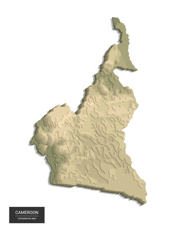 Cameroon map - 3D digital high-altitude topographic map. 3D vector illustration. Colored relief, rugged terrain. Cartography and topology.のイラスト素材