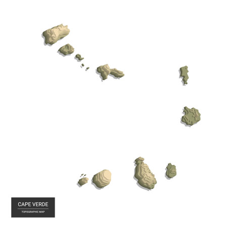Cape Verde map - 3D digital high-altitude topographic map. 3D vector illustration. Colored relief, rugged terrain. Cartography and topology.のイラスト素材