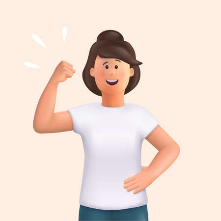 Young woman Jane - doing winner, clenched fist gesture. Strong, powerful and confident woman. Healthy lifestyle concepts. 3d vector cartoon character illustration.のイラスト素材