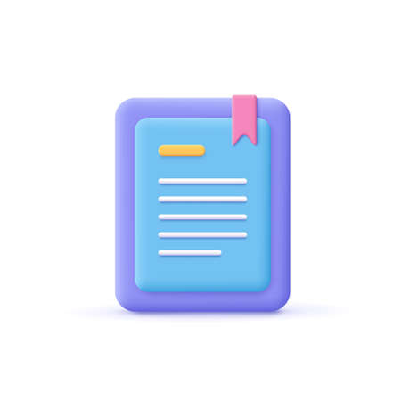 3d cartoon style minimal e-book reader, e-reader, electronic, digital book icon. Online education, online school, digital reading, e-learning concept.のイラスト素材
