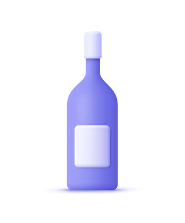 Wine bottle mockup with label. 3d vector icon. Cartoon minimal style.のイラスト素材