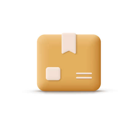 Cardboard box, delivery package, shipping box. Transportation, delivery, shipping concept. 3d vector icon. Cartoon minimal style.のイラスト素材