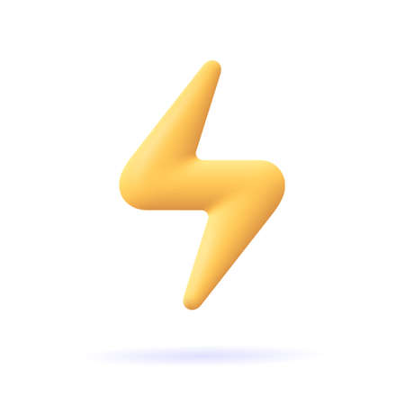 Yellow thunder and bolt lighting flash. 3d vector icon. Cartoon minimal styleのイラスト素材
