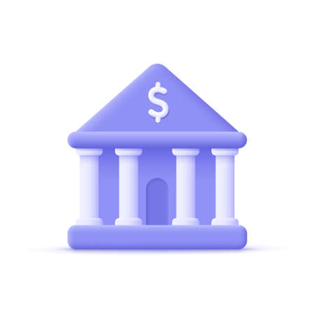 bank building. Online banking, finance, bank transactions, bank service. 3d vector icon. Cartoon minimal style.のイラスト素材