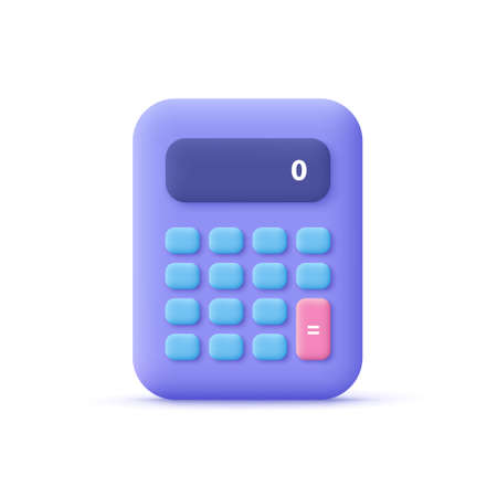 Calculator, math device. Financial analytics, bookkeeping, budget, debit, credit calculations concept. 3d vector icon. Cartoon minimal style.のイラスト素材