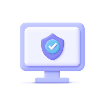 Laptop computer with security shield symbol. Data protection, internet security concept. 3d vector icon. Cartoon minimal style.のイラスト素材