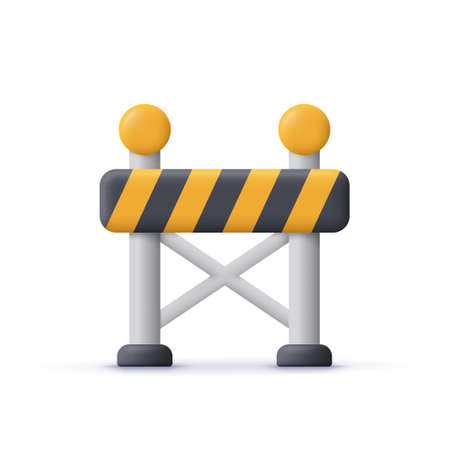 Road barrier with yellow stripes. Under construction, warning barrier. 3d vector icon. Cartoon minimal style.のイラスト素材