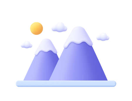 Landscape with mountains, sun and clouds. environmental concept. 3d vector icon. Cartoon minimal style.のイラスト素材