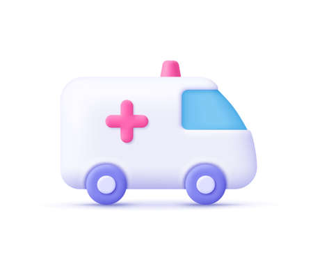 White ambulance car, medical van. Medical rescue service, healthcare, medicine, emergency concept. 3d vector icon. Cartoon minimal style.のイラスト素材