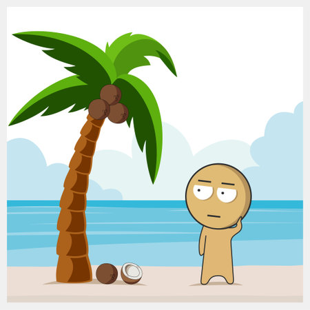 Man under a palm tree on a desert islandのイラスト素材