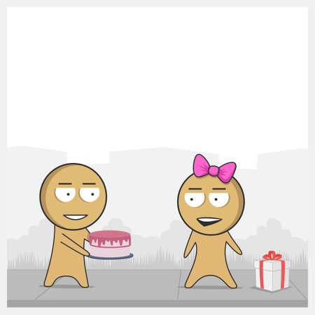 The girl receives a cake as a giftのイラスト素材