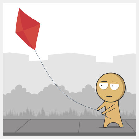 Man with a kite in the skyのイラスト素材