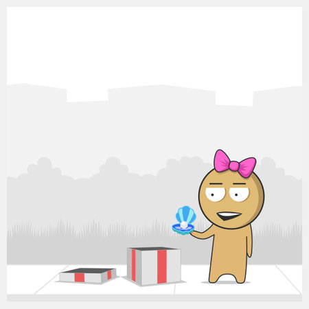 Girl receives pearls as a giftのイラスト素材