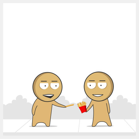 Man with french fries in his handのイラスト素材
