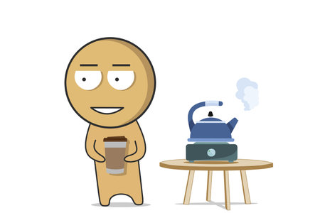 Man drinking coffee in the morning in the kitchenのイラスト素材