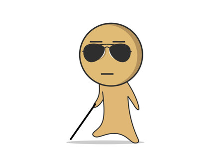 A blind disabled person in glasses walks along the roadのイラスト素材