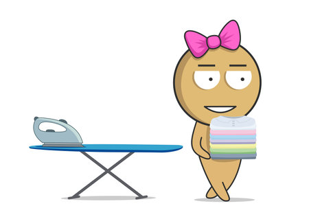 Housewife with iron and ironing boardのイラスト素材