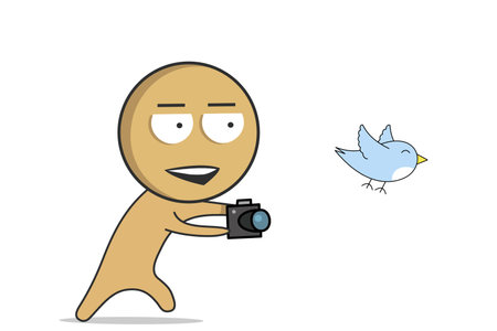 A photographer with a camera in his hands photographs a birdのイラスト素材
