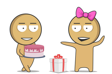 The guy gives the girl a cakeのイラスト素材