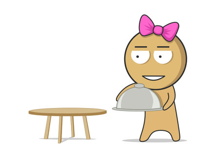 Girl with a tray in her handsのイラスト素材