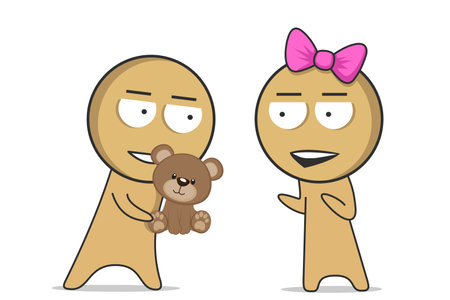The boy gives the girl a beautiful soft toyのイラスト素材