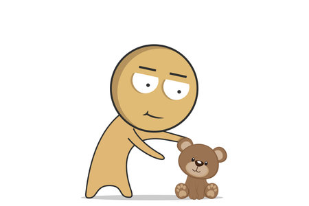 Man picks up a beautiful soft toyのイラスト素材