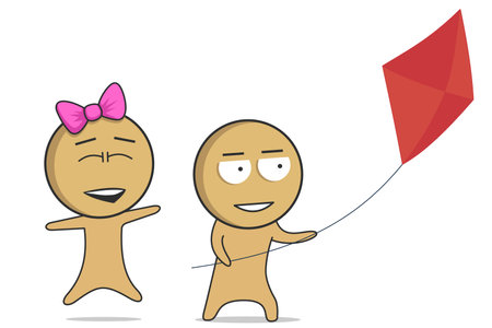 Man launches a kite into the skyのイラスト素材