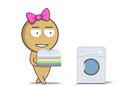 The girl carries washed clothes in her handsのイラスト素材