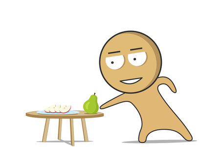 Man in the kitchen with an apple in his handのイラスト素材