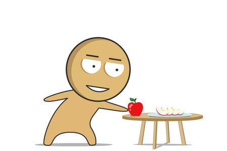 Man in the kitchen with an apple in his handのイラスト素材