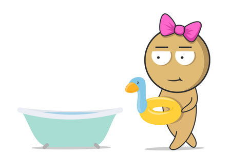 Girl takes a bath with a duckのイラスト素材