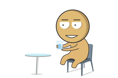 Boy sitting with a glass of waterのイラスト素材
