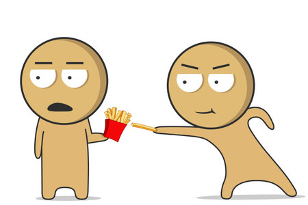 Man with french fries in his handのイラスト素材