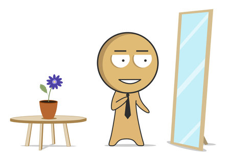 Man with a tie in front of a mirrorのイラスト素材