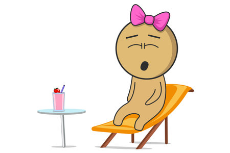 The girl is resting on a sun lounger next to the table on which the cocktailのイラスト素材