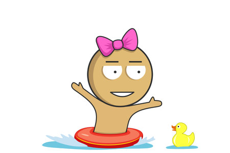 Girl bathes in the sea in an inflatable circleのイラスト素材