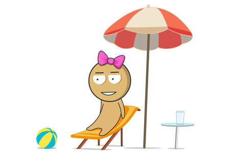 Girl on a sun lounger under an umbrellaのイラスト素材