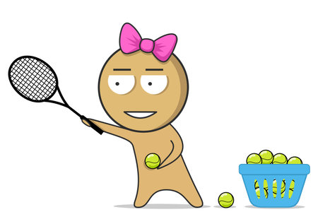 Girl with a tennis racket in her hands plays tennisのイラスト素材