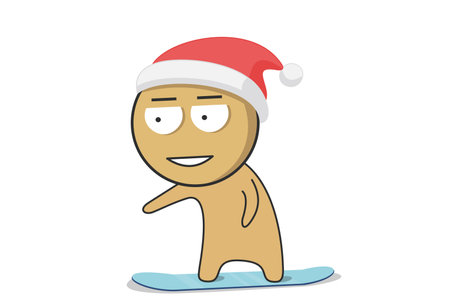 A boy in a winter hat is snowboardingのイラスト素材